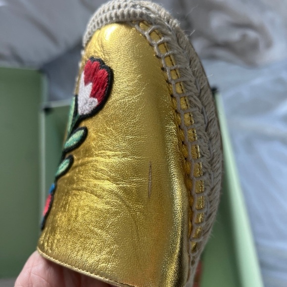 Gucci Pilar Floralembroidered Metallic Leather Espadrilles - Picture 2 of 7